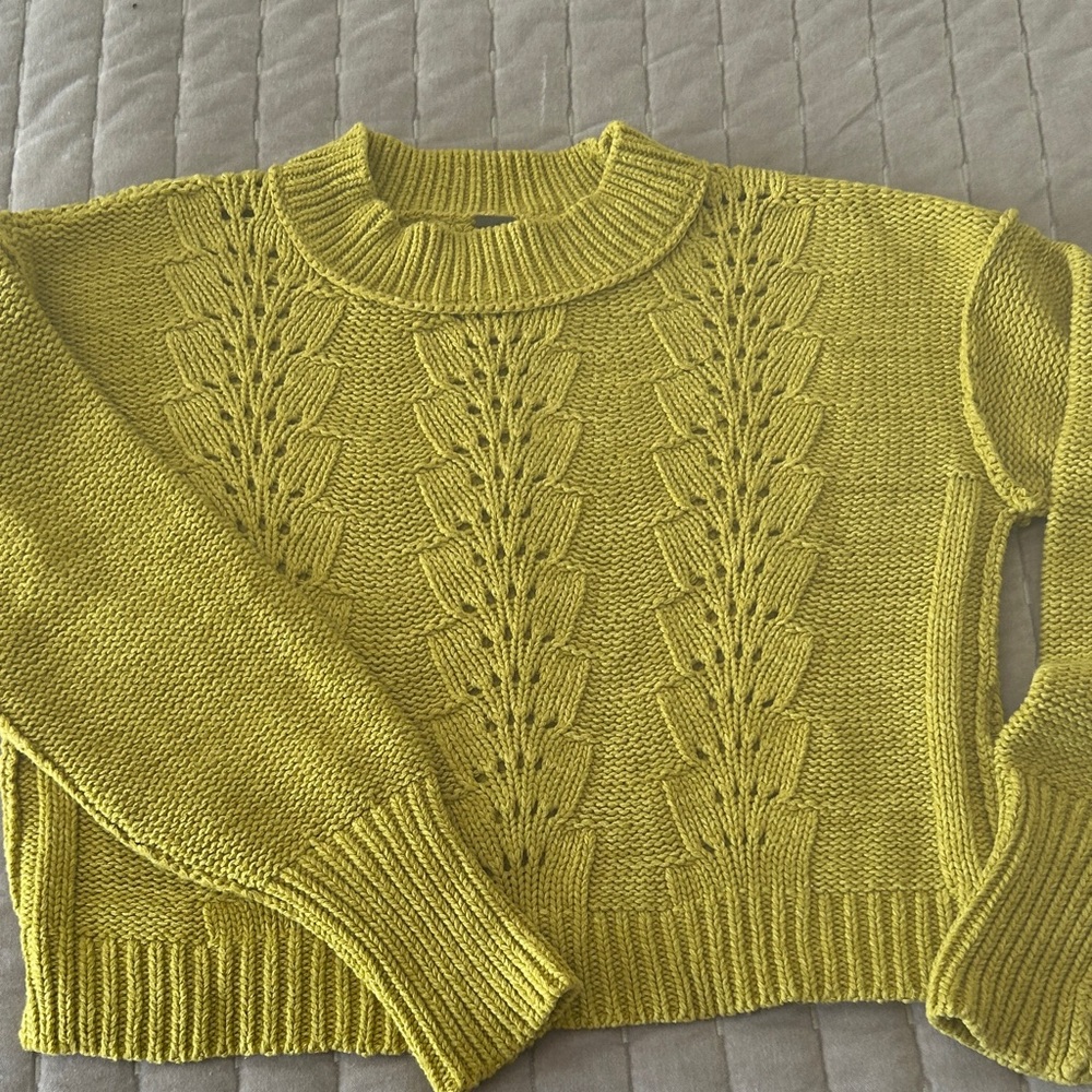 Free People Chartreuse Knit Sweater